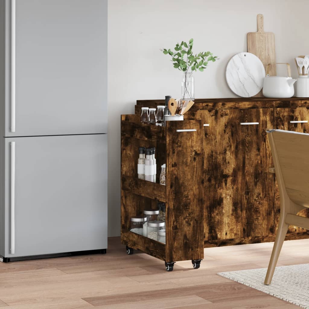 Kast met wieltjes 60x22x79 bewerkt hout gerookt eikenkleurig is nu te koop bij PeponiXL, paradijselijk wonen!