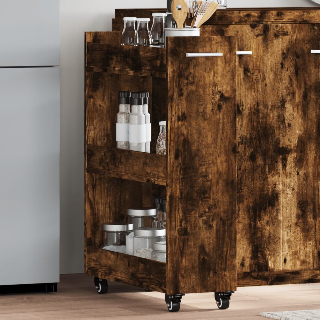 Kast met wieltjes 60x22x79 bewerkt hout gerookt eikenkleurig is nu te koop bij PeponiXL, paradijselijk wonen!