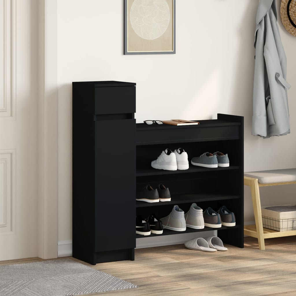 Schoenenkast 100,5x28x100 cm bewerkt hout zwart is nu te koop bij PeponiXL, paradijselijk wonen!