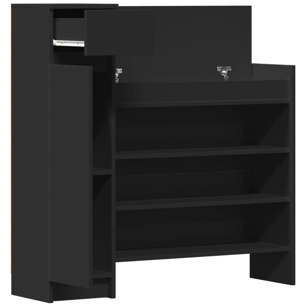 Schoenenkast 100,5x28x100 cm bewerkt hout zwart is nu te koop bij PeponiXL, paradijselijk wonen!