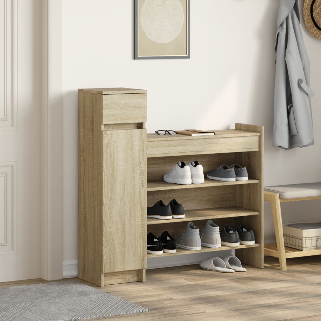 Schoenenkast 100,5x28x100 cm bewerkt hout sonoma eikenkleurig is nu te koop bij PeponiXL, paradijselijk wonen!