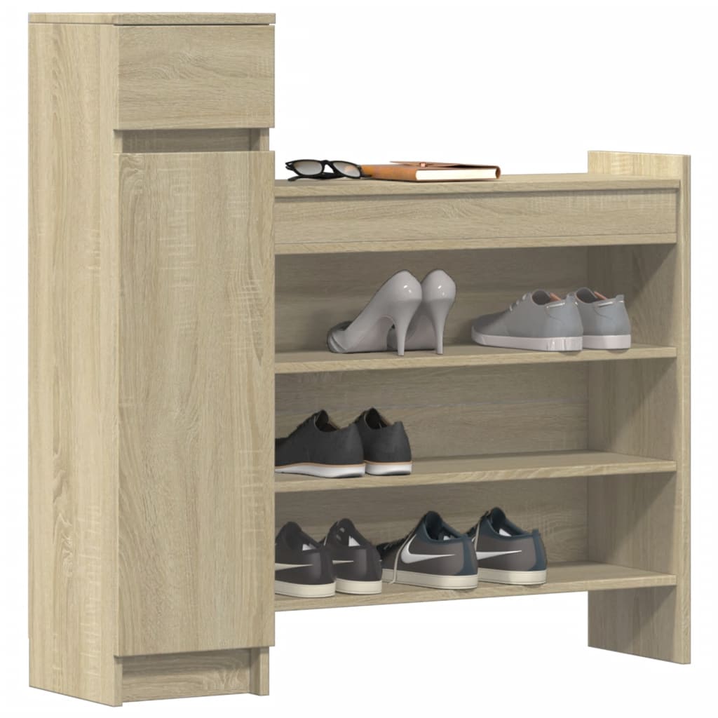 Schoenenkast 100,5x28x100 cm bewerkt hout sonoma eikenkleurig is nu te koop bij PeponiXL, paradijselijk wonen!