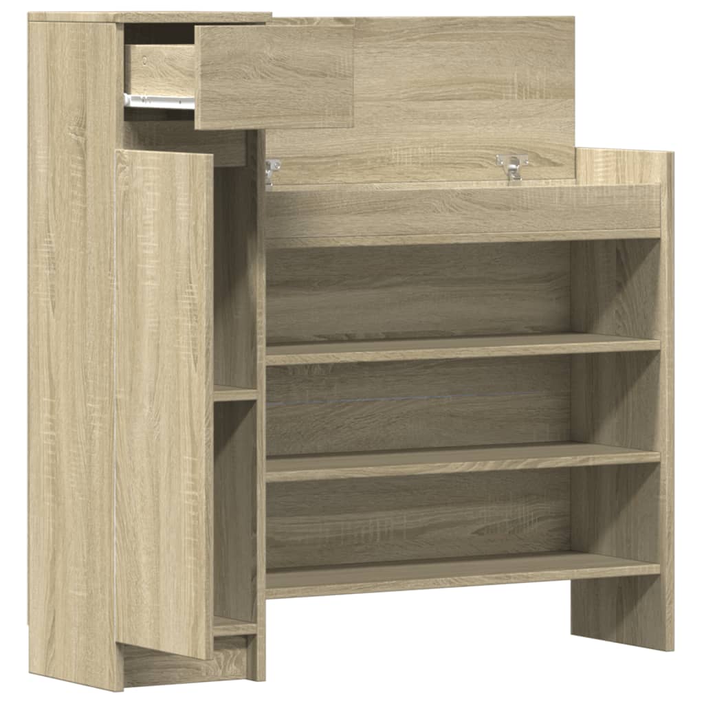 Schoenenkast 100,5x28x100 cm bewerkt hout sonoma eikenkleurig is nu te koop bij PeponiXL, paradijselijk wonen!