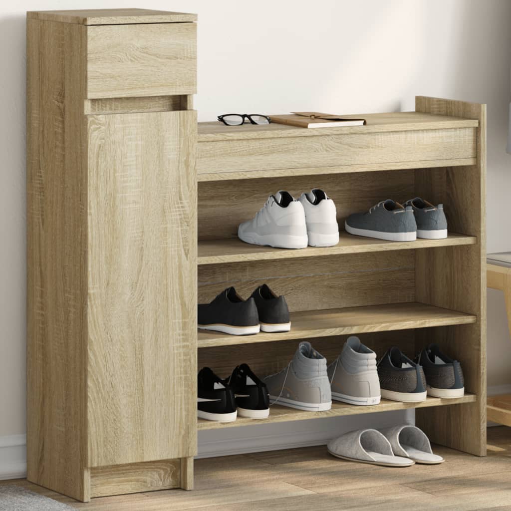Schoenenkast 100,5x28x100 cm bewerkt hout sonoma eikenkleurig is nu te koop bij PeponiXL, paradijselijk wonen!