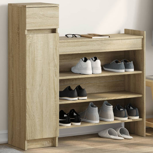 Schoenenkast 100,5x28x100 cm bewerkt hout sonoma eikenkleurig is nu te koop bij PeponiXL, paradijselijk wonen!