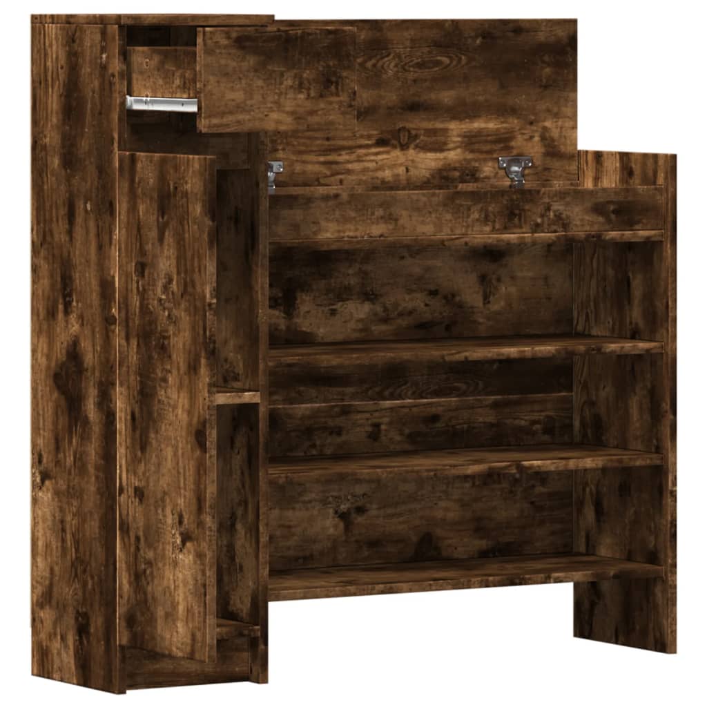 Schoenenkast 100,5x28x100 cm bewerkt hout gerookt eikenkleurig is nu te koop bij PeponiXL, paradijselijk wonen!
