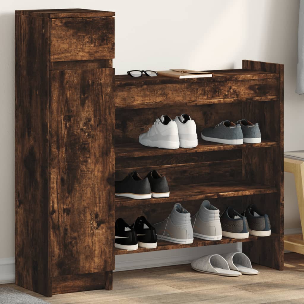 Schoenenkast 100,5x28x100 cm bewerkt hout gerookt eikenkleurig is nu te koop bij PeponiXL, paradijselijk wonen!