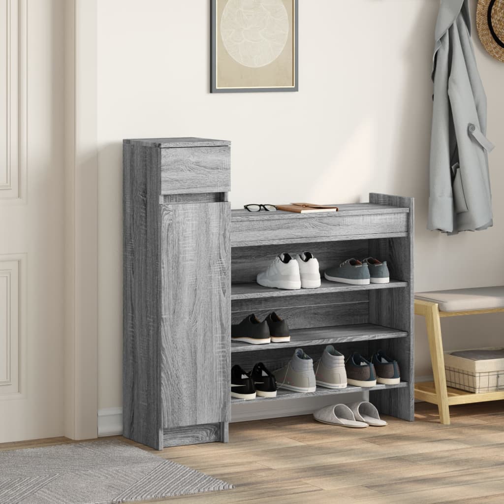 Schoenenkast 100,5x28x100 cm bewerkt hout grijs sonoma eiken is nu te koop bij PeponiXL, paradijselijk wonen!