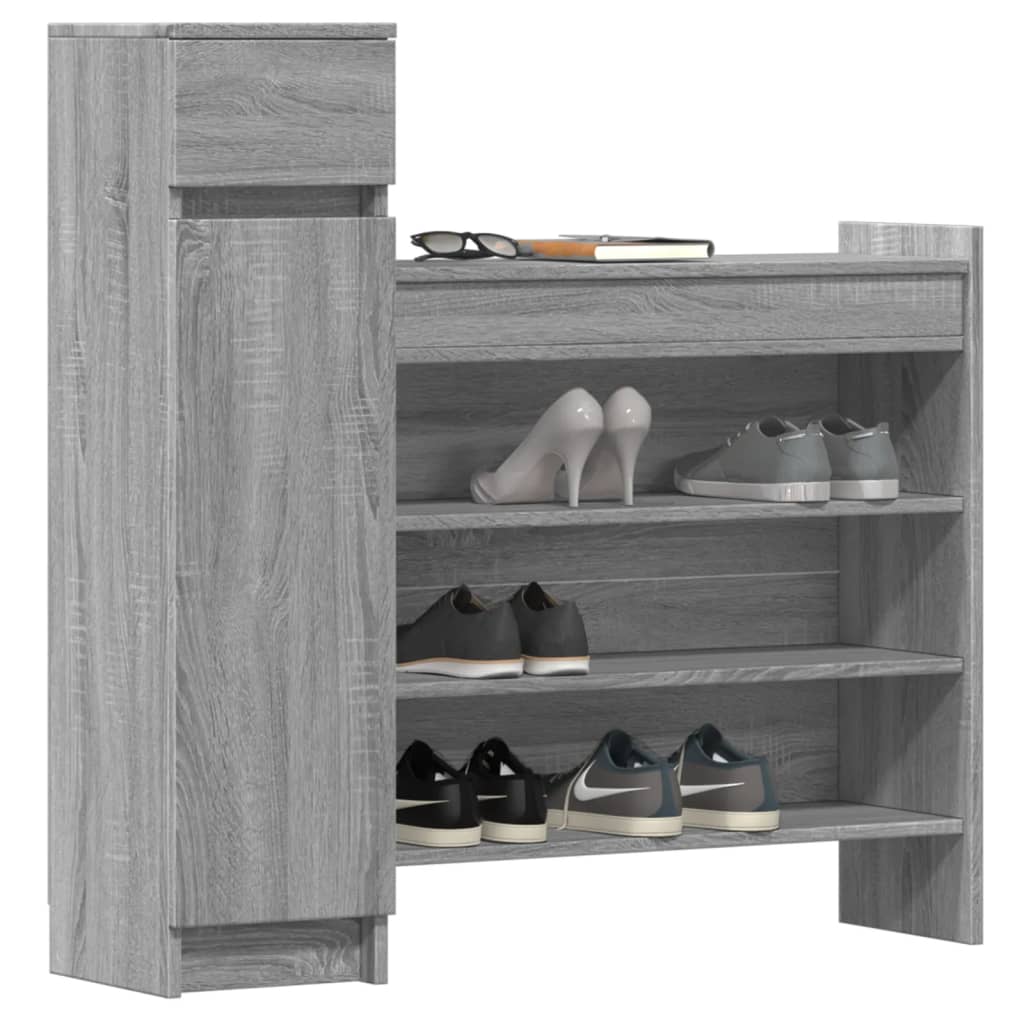Schoenenkast 100,5x28x100 cm bewerkt hout grijs sonoma eiken is nu te koop bij PeponiXL, paradijselijk wonen!