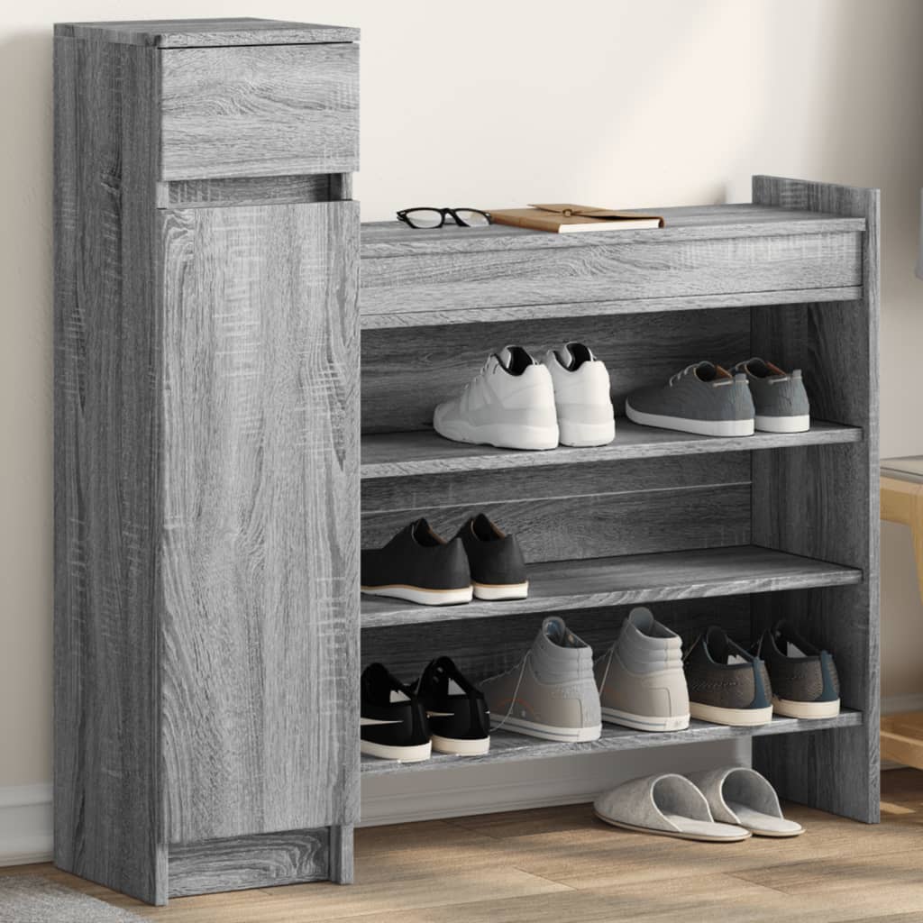 Schoenenkast 100,5x28x100 cm bewerkt hout grijs sonoma eiken is nu te koop bij PeponiXL, paradijselijk wonen!