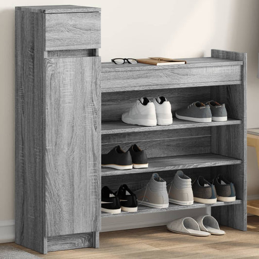 Schoenenkast 100,5x28x100 cm bewerkt hout grijs sonoma eiken is nu te koop bij PeponiXL, paradijselijk wonen!