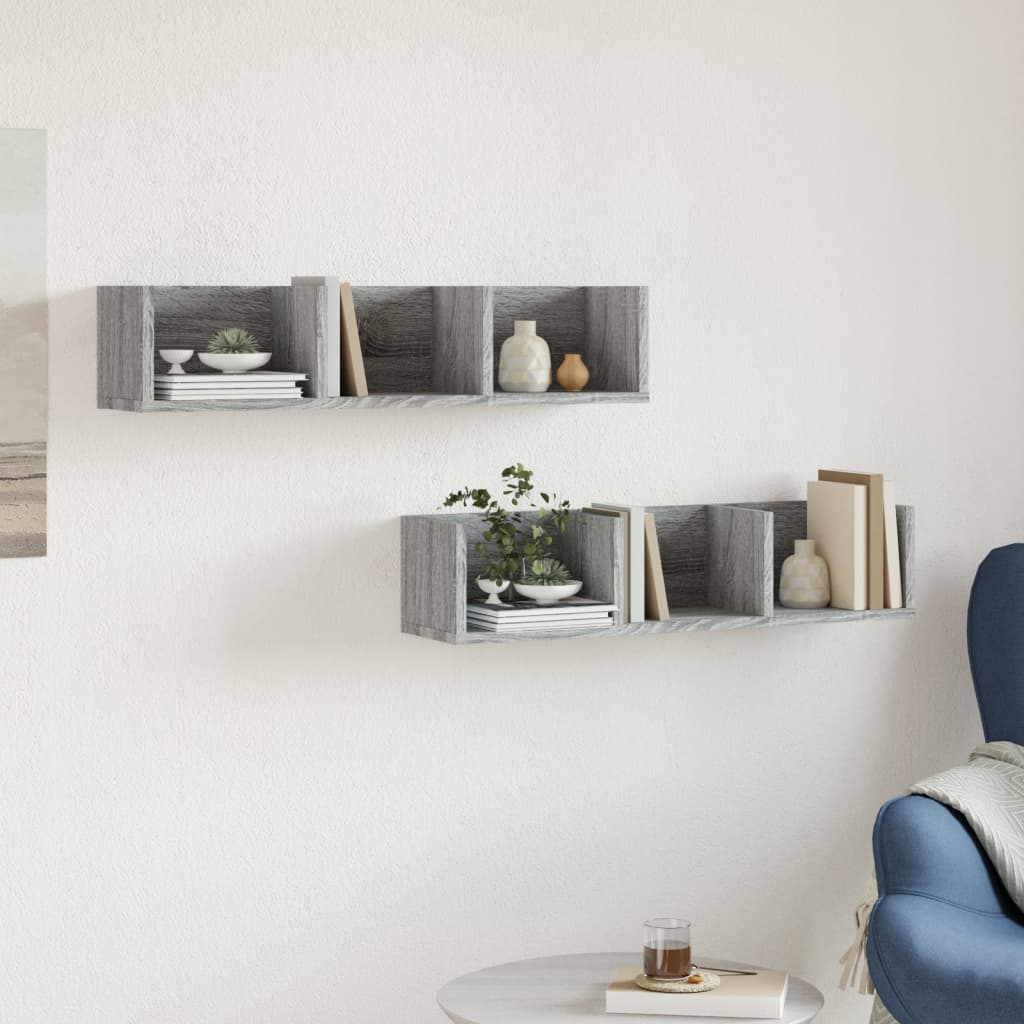 Wandkasten 2 st 75x18x16,5 cm bewerkt hout grijs sonoma eiken is nu te koop bij PeponiXL, paradijselijk wonen!