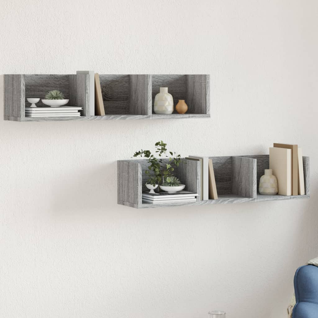 Wandkasten 2 st 75x18x16,5 cm bewerkt hout grijs sonoma eiken is nu te koop bij PeponiXL, paradijselijk wonen!