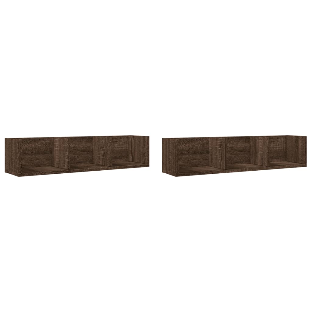 Wandkasten 2 st 75x18x16,5 cm bewerkt hout bruin eikenkleur is nu te koop bij PeponiXL, paradijselijk wonen!