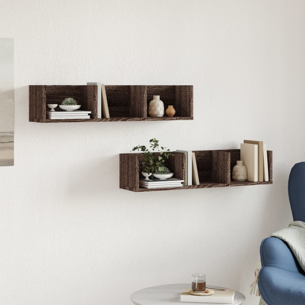 Wandkasten 2 st 75x18x16,5 cm bewerkt hout bruin eikenkleur is nu te koop bij PeponiXL, paradijselijk wonen!