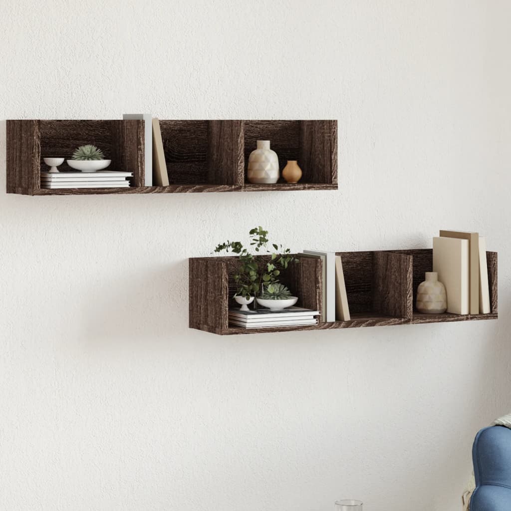 Wandkasten 2 st 75x18x16,5 cm bewerkt hout bruin eikenkleur is nu te koop bij PeponiXL, paradijselijk wonen!