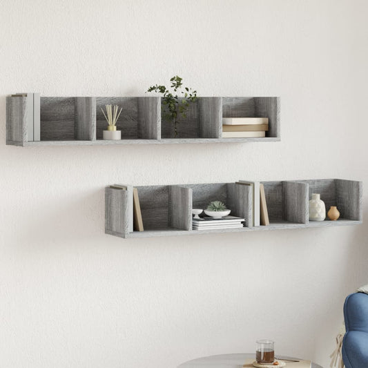 Wandkasten 2 st 99x18x16,5 cm bewerkt hout grijs sonoma eiken is nu te koop bij PeponiXL, paradijselijk wonen!