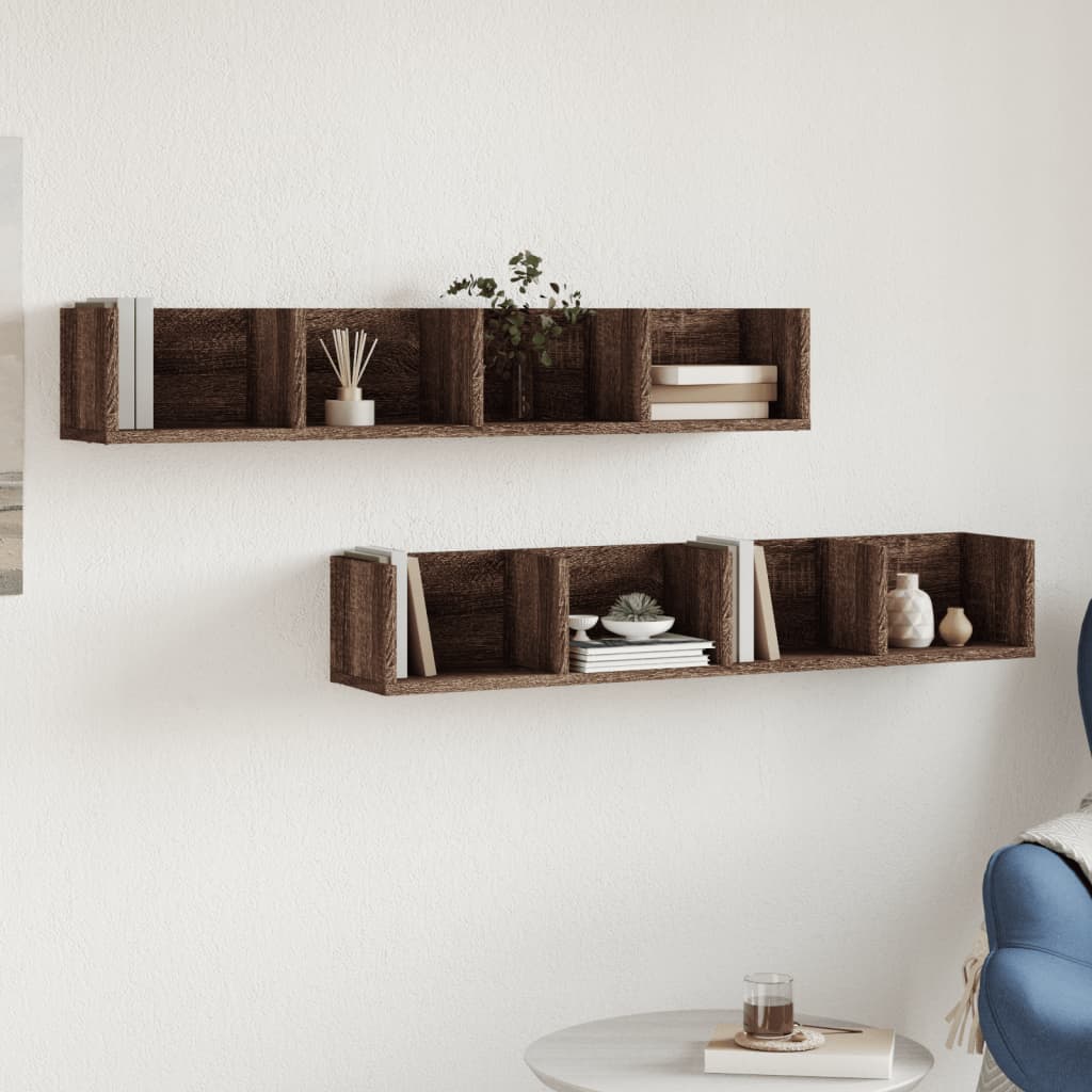 Wandkasten 2 st 99x18x16,5 cm bewerkt hout bruin eikenkleur is nu te koop bij PeponiXL, paradijselijk wonen!