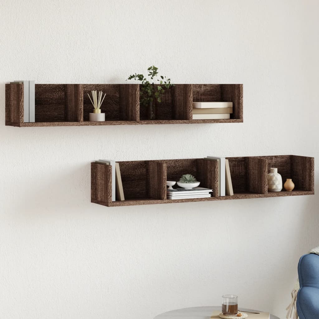 Wandkasten 2 st 99x18x16,5 cm bewerkt hout bruin eikenkleur is nu te koop bij PeponiXL, paradijselijk wonen!