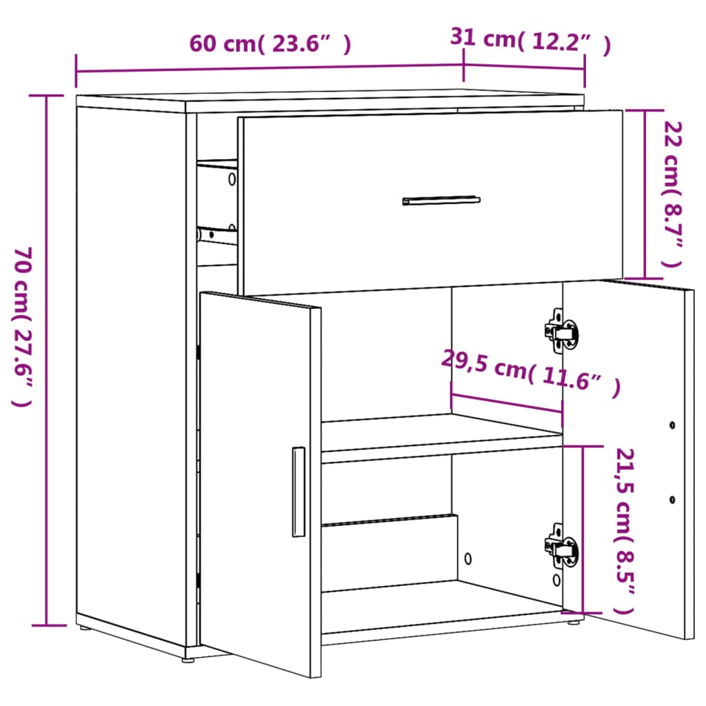 Dressoir 60x31x70 cm bewerkt hout wit is nu te koop bij PeponiXL, paradijselijk wonen!