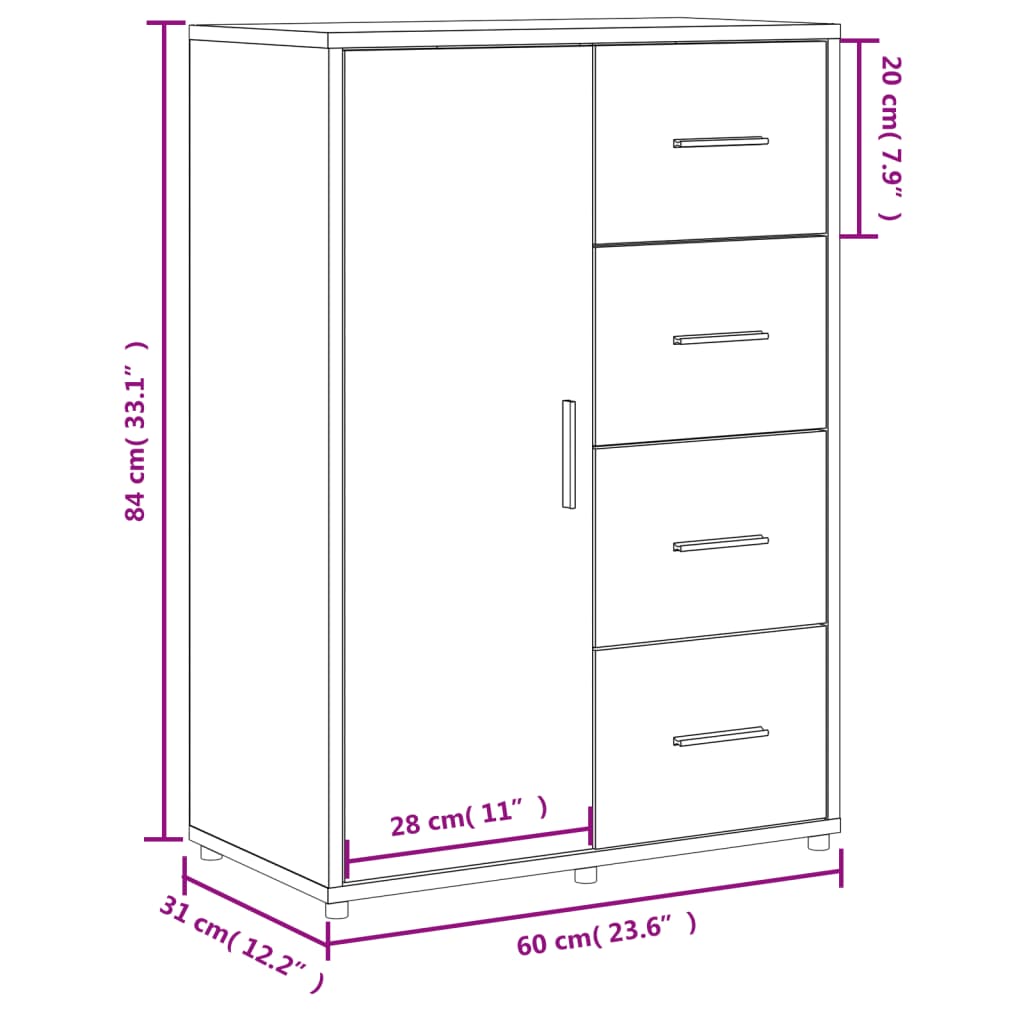 Dressoir 60x31x84 cm bewerkt hout sonoma eikenkleurig is nu te koop bij PeponiXL, paradijselijk wonen!