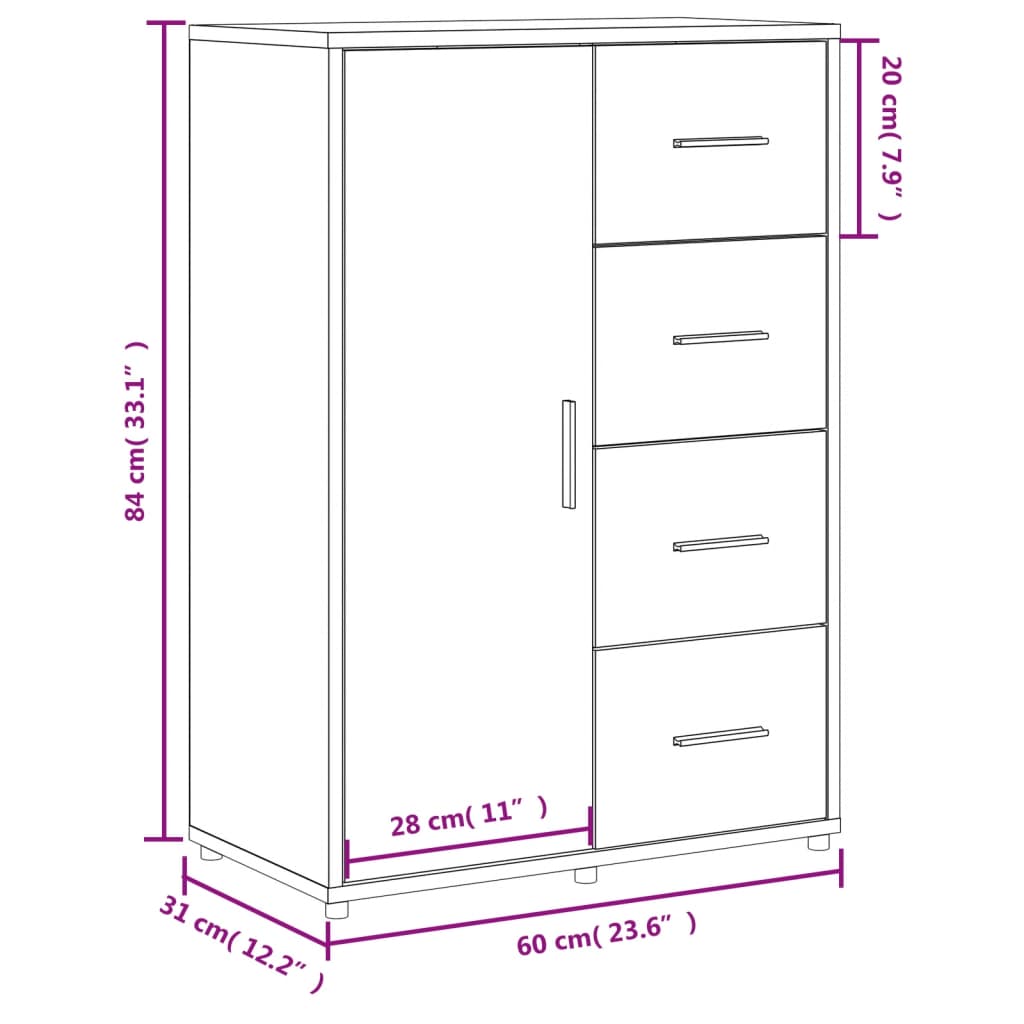 Dressoir 60x31x84 cm bewerkt hout bruin eikenkleur is nu te koop bij PeponiXL, paradijselijk wonen!
