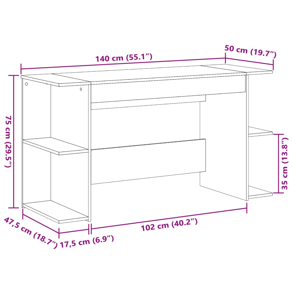 Bureau 140x50x75 cm bewerkt hout gerookt eikenkleurig is nu te koop bij PeponiXL, paradijselijk wonen!
