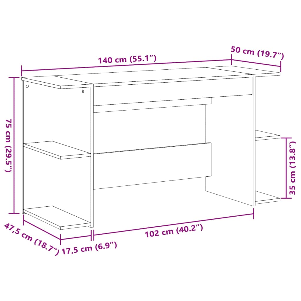 Bureau 140x50x75 cm bewerkt hout grijs sonoma eikenkleurig is nu te koop bij PeponiXL, paradijselijk wonen!