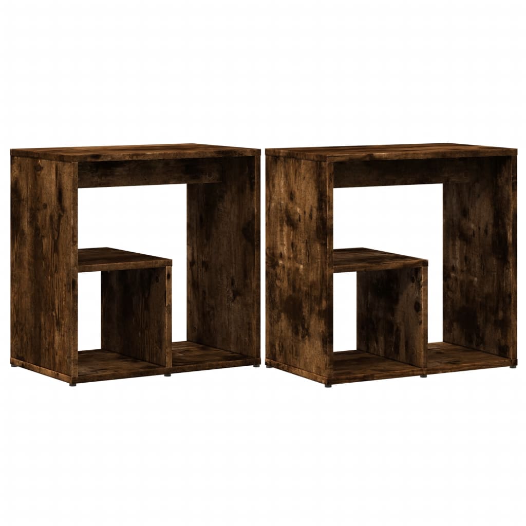 Bijzettafels 2 st 50x30x50 cm bewerkt hout gerookt eikenkleurig is nu te koop bij PeponiXL, paradijselijk wonen!