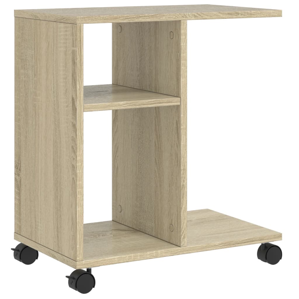 Bijzettafel met wieltjes 50x30x55 cm hout sonoma eikenkleurig is nu te koop bij PeponiXL, paradijselijk wonen!