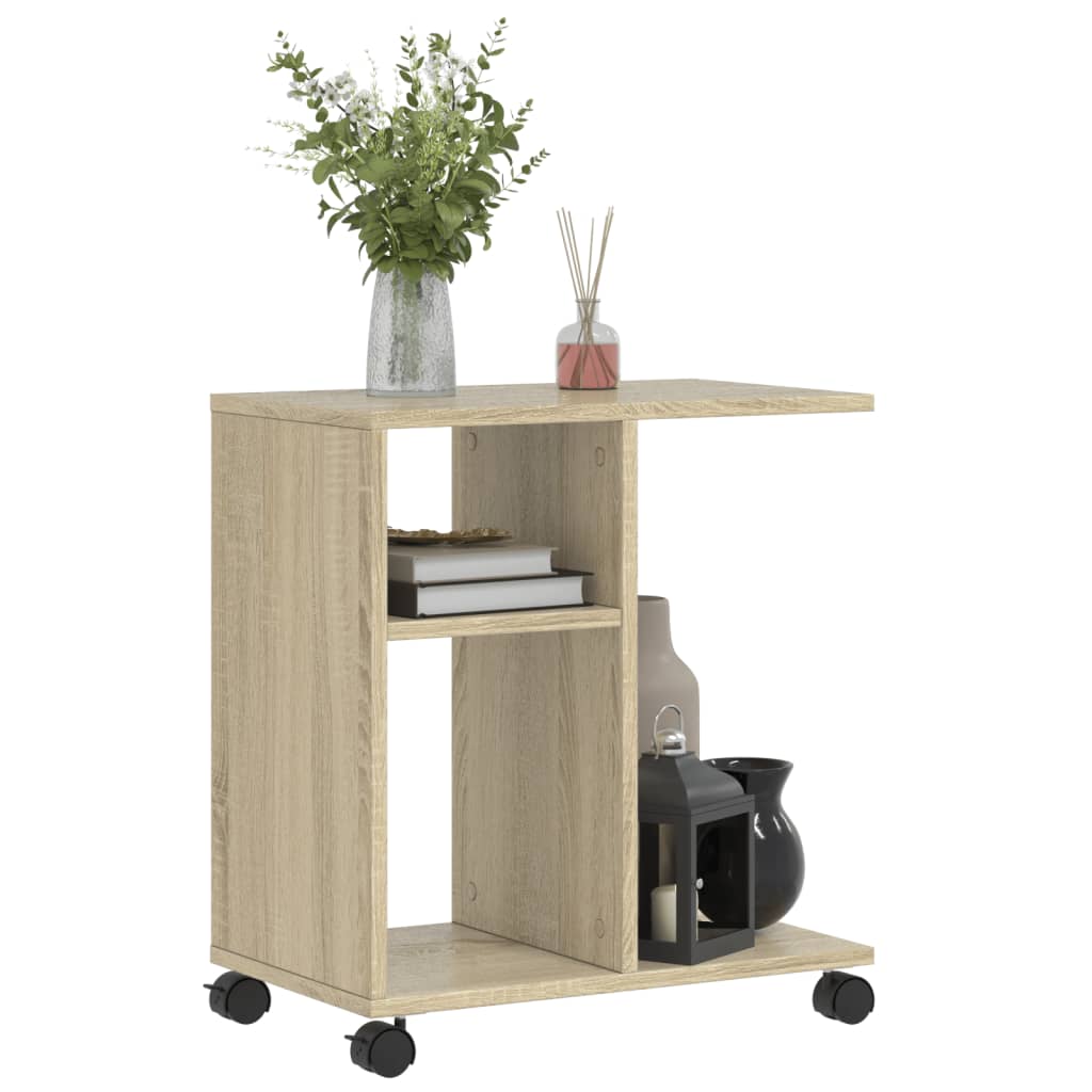 Bijzettafel met wieltjes 50x30x55 cm hout sonoma eikenkleurig is nu te koop bij PeponiXL, paradijselijk wonen!