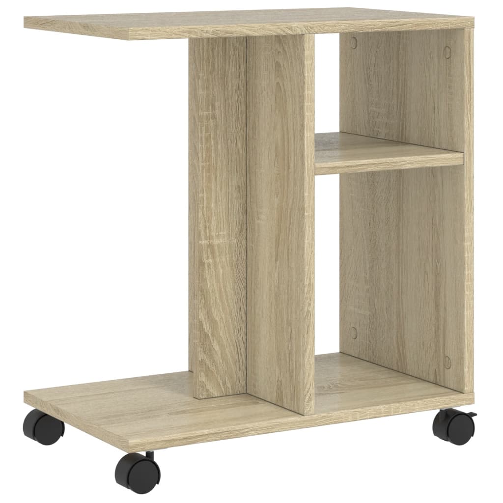 Bijzettafel met wieltjes 50x30x55 cm hout sonoma eikenkleurig is nu te koop bij PeponiXL, paradijselijk wonen!
