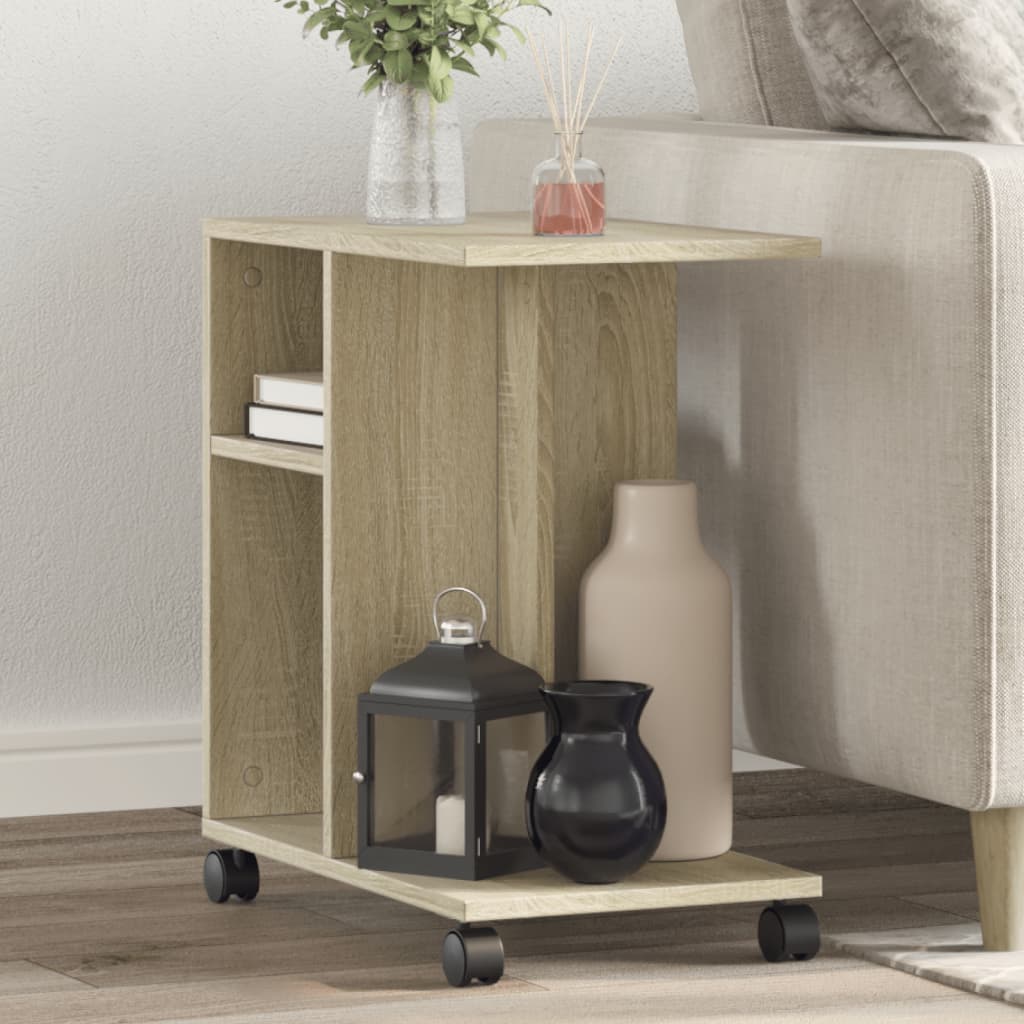 Bijzettafel met wieltjes 50x30x55 cm hout sonoma eikenkleurig is nu te koop bij PeponiXL, paradijselijk wonen!