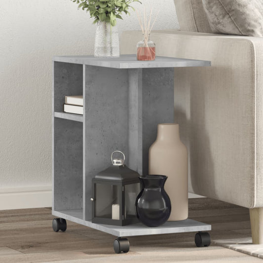Bijzettafel met wielen 50x30x55 cm bewerkt hout betongrijs is nu te koop bij PeponiXL, paradijselijk wonen!