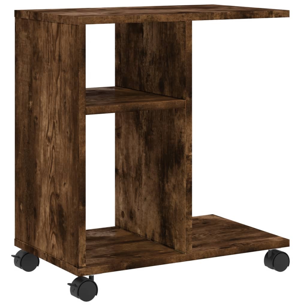 Bijzettafel met wieltjes 50x30x55 cm hout gerookt eikenkleurig is nu te koop bij PeponiXL, paradijselijk wonen!