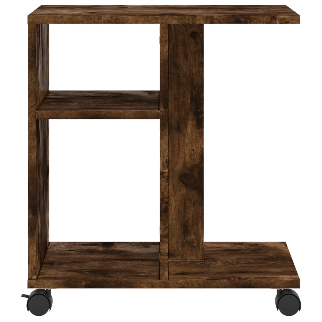 Bijzettafel met wieltjes 50x30x55 cm hout gerookt eikenkleurig is nu te koop bij PeponiXL, paradijselijk wonen!
