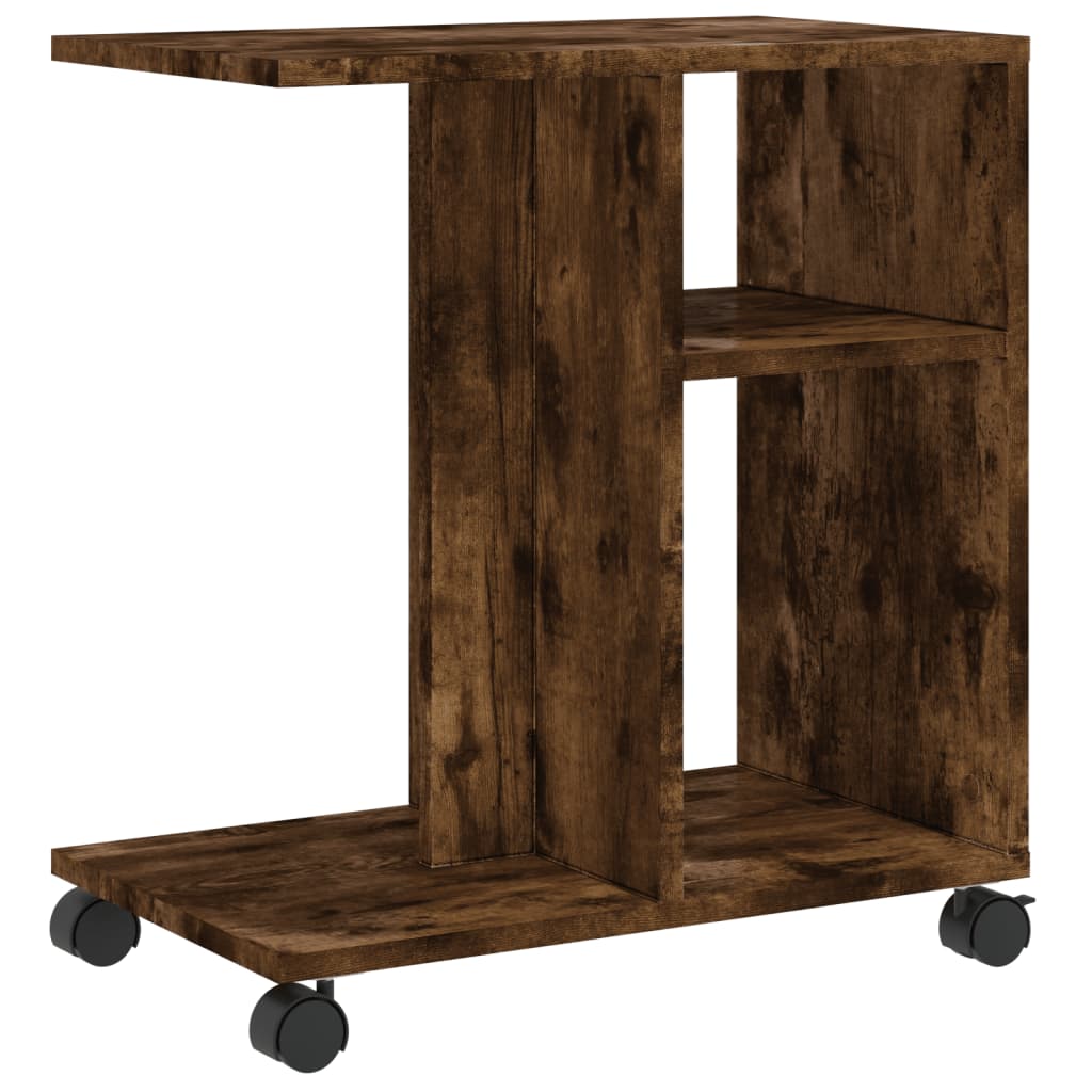 Bijzettafel met wieltjes 50x30x55 cm hout gerookt eikenkleurig is nu te koop bij PeponiXL, paradijselijk wonen!