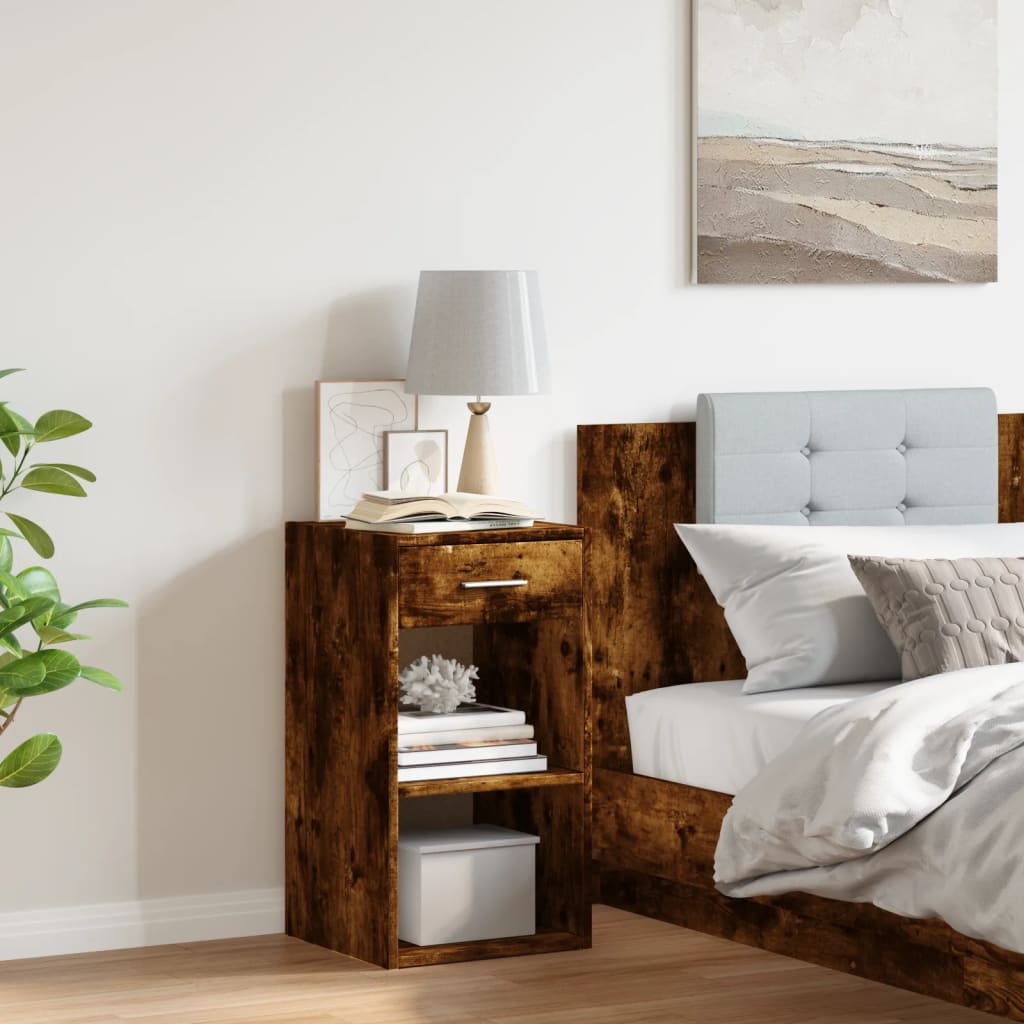 Nachtkastje 35x34x65 cm bewerkt hout gerookt eikenkleurig is nu te koop bij PeponiXL, paradijselijk wonen!