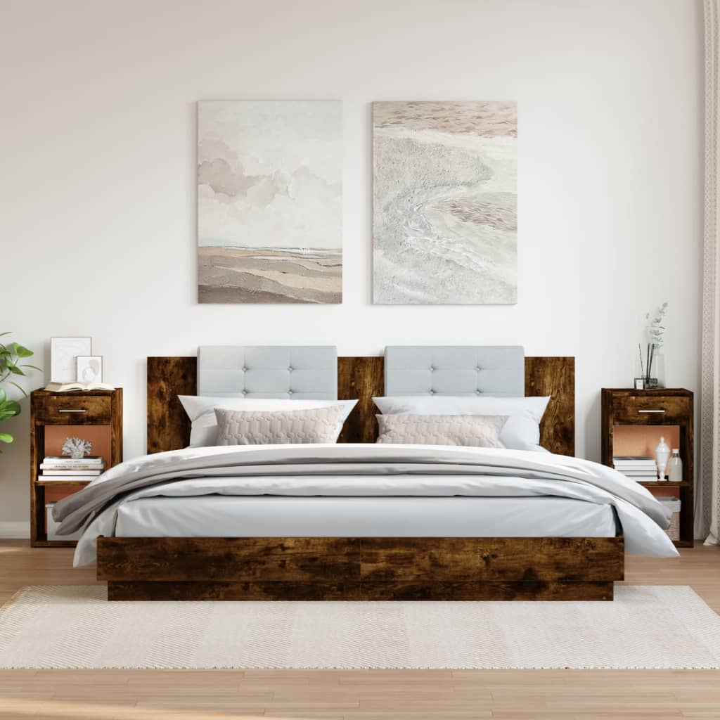 Nachtkastjes 2 st 35x34x65 cm bewerkt hout gerookt eikenkleurig is nu te koop bij PeponiXL, paradijselijk wonen!