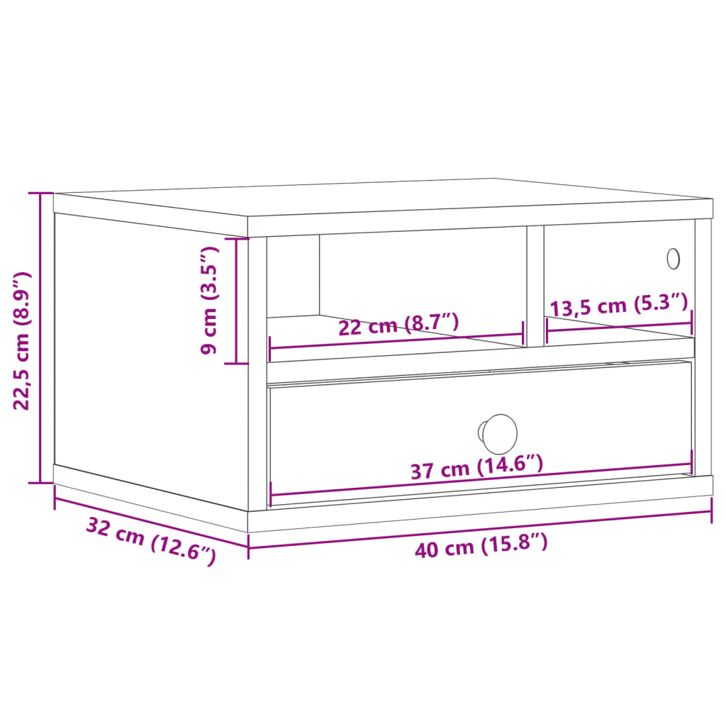 Printerkastje 40x32x22,5 cm bewerkt hout betongrijs is nu te koop bij PeponiXL, paradijselijk wonen!