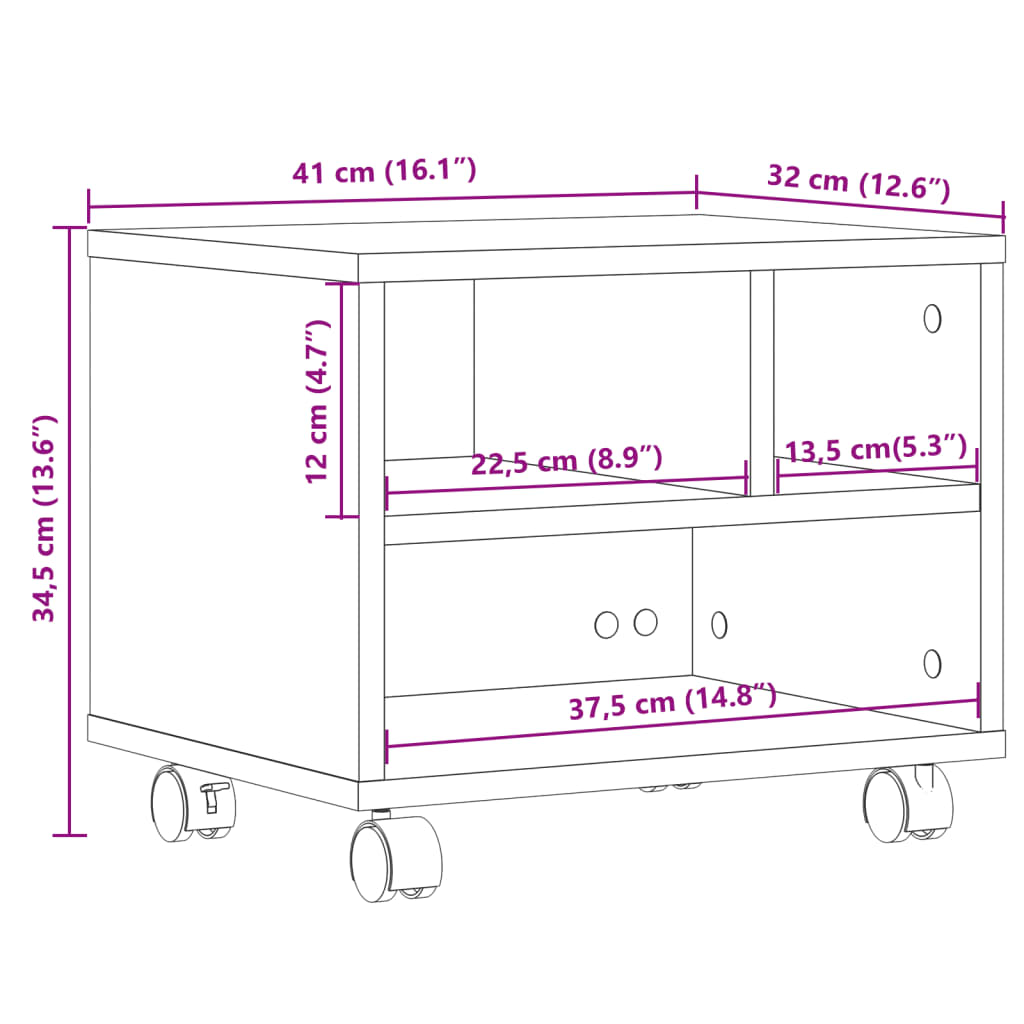 Printerkastje met wielen 41x32x34,5 cm wit is nu te koop bij PeponiXL, paradijselijk wonen!