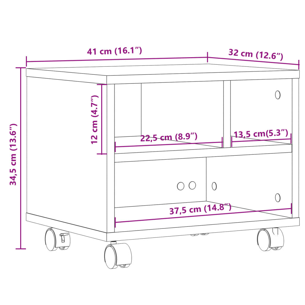 Printerkastje met wielen 41x32x34,5 cm betongrijs is nu te koop bij PeponiXL, paradijselijk wonen!