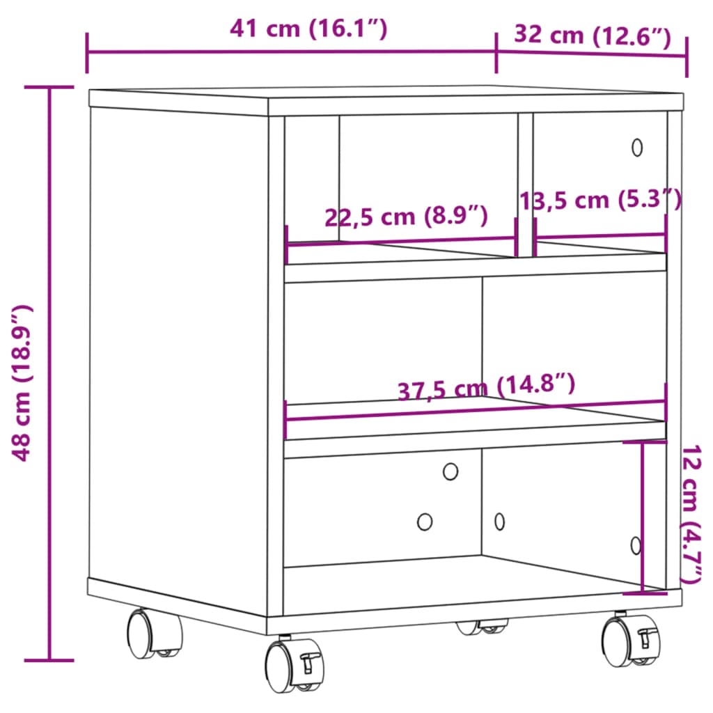 Printerkastje met wielen 41x32x48 cm grijs sonoma eikenkleur is nu te koop bij PeponiXL, paradijselijk wonen!