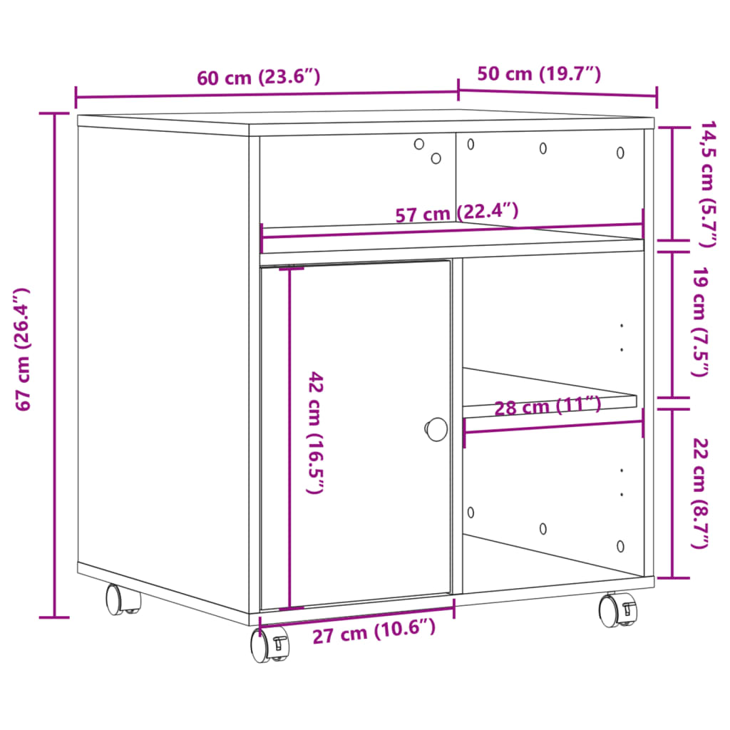 Printerkastje met wielen 60x50x67 cm wit is nu te koop bij PeponiXL, paradijselijk wonen!