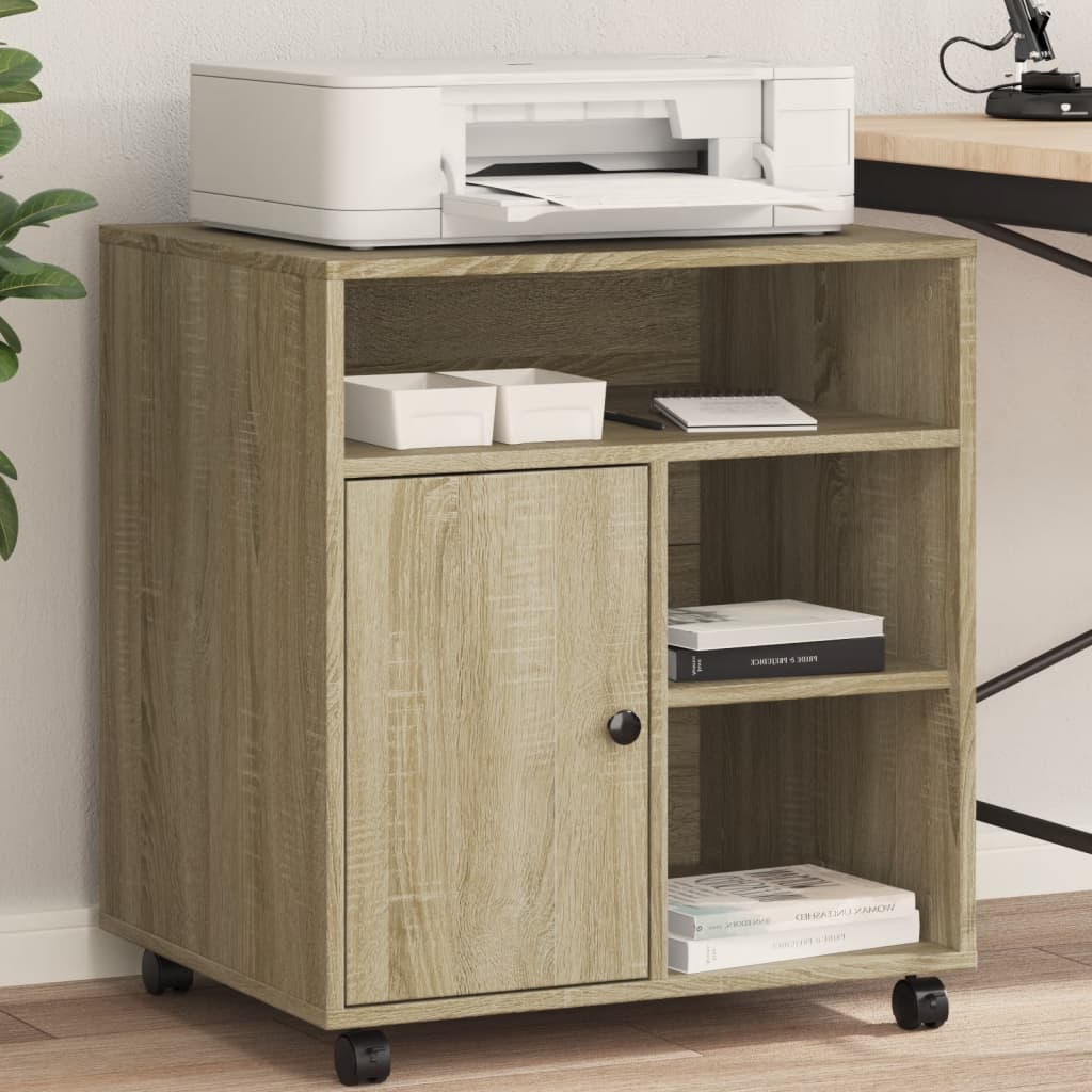 Printerkastje met wielen 60x50x67 cm sonoma eikenkleurig is nu te koop bij PeponiXL, paradijselijk wonen!