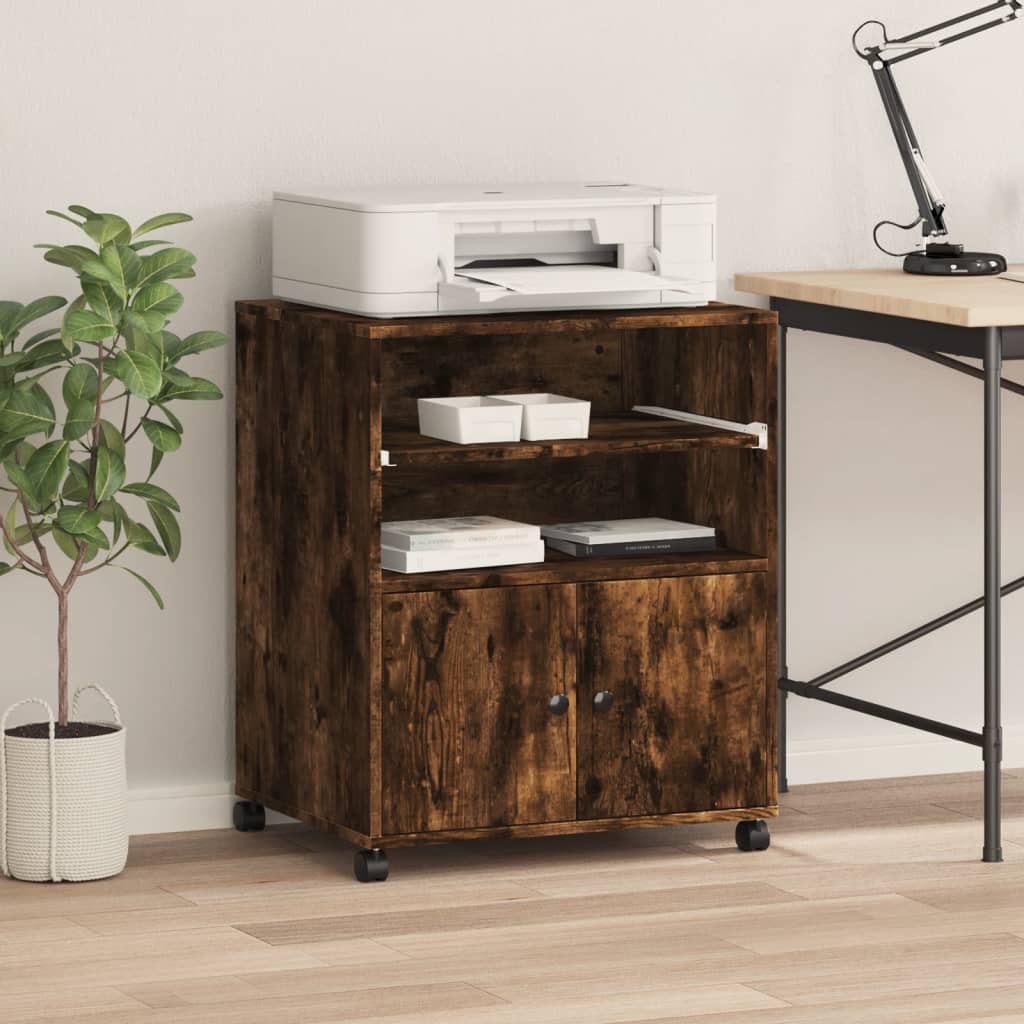 Printerkastje met wielen 60x48x74 cm gerookt eikenkleurig is nu te koop bij PeponiXL, paradijselijk wonen!