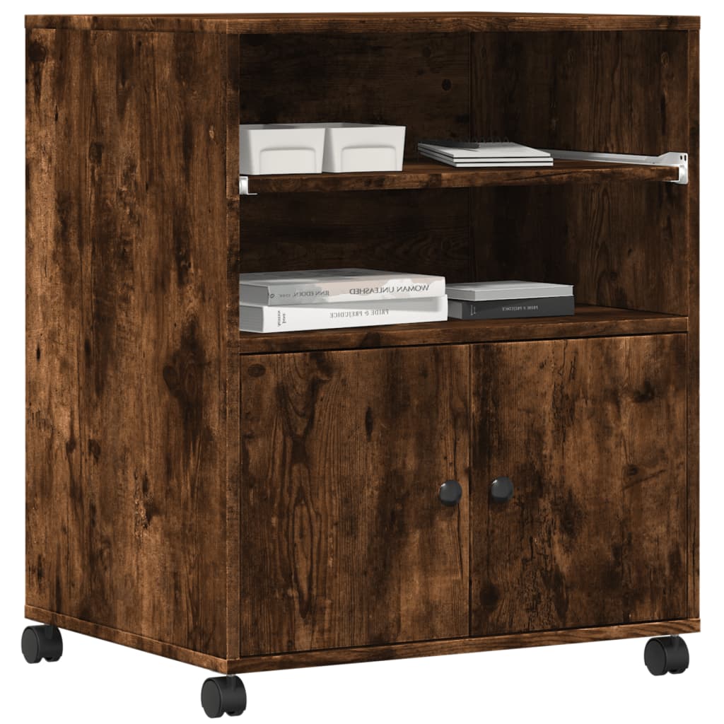 Printerkastje met wielen 60x48x74 cm gerookt eikenkleurig is nu te koop bij PeponiXL, paradijselijk wonen!