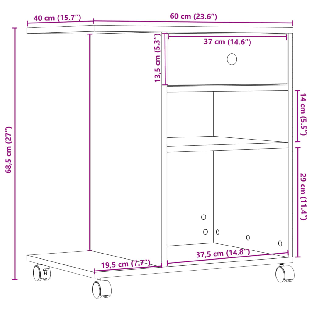 Printerkastje met wielen 60x40x68,5 cm betongrijs is nu te koop bij PeponiXL, paradijselijk wonen!