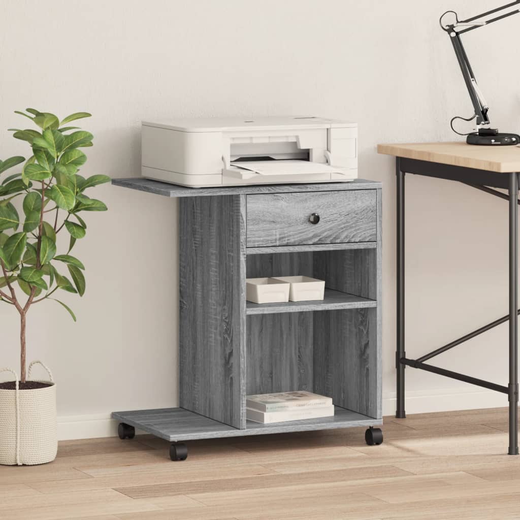 Printerkastje met wielen 60x40x68,5 cm grijs sonoma eikenkleur is nu te koop bij PeponiXL, paradijselijk wonen!