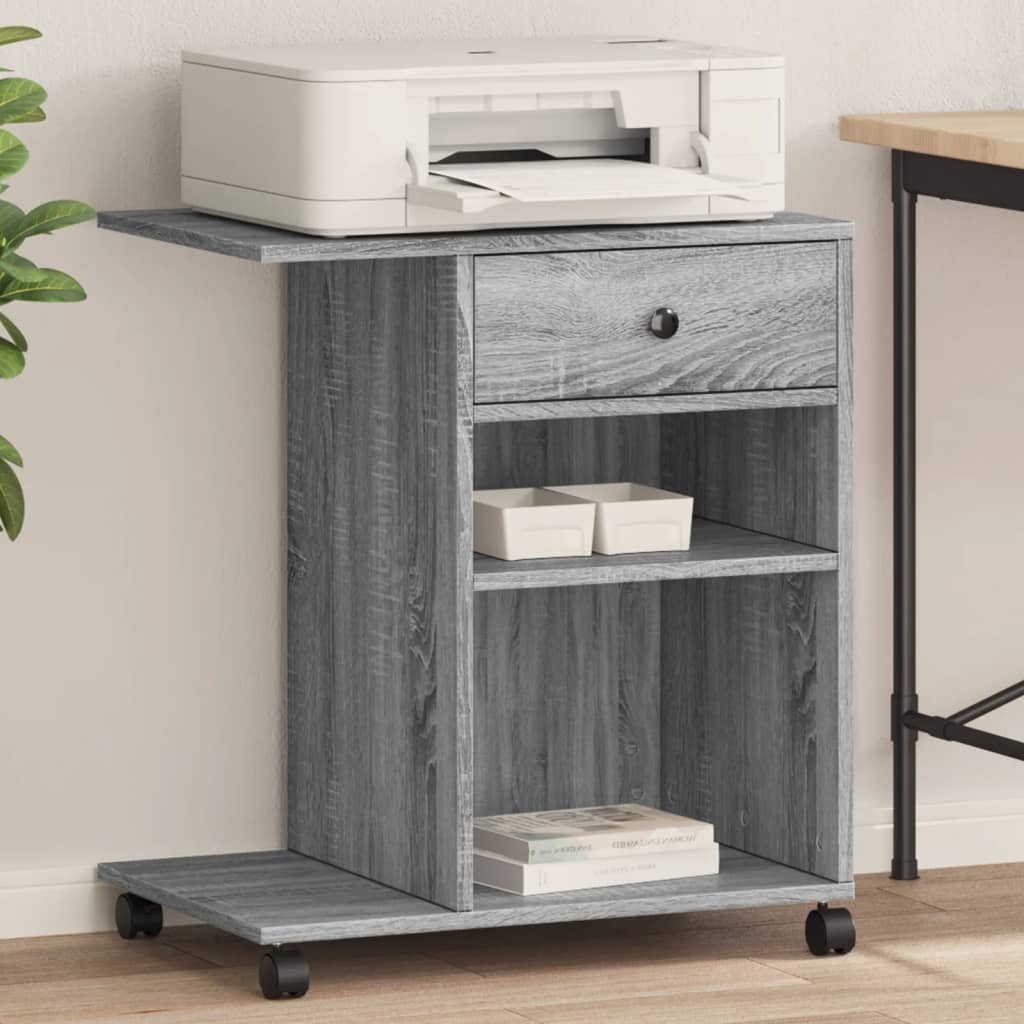 Printerkastje met wielen 60x40x68,5 cm grijs sonoma eikenkleur is nu te koop bij PeponiXL, paradijselijk wonen!